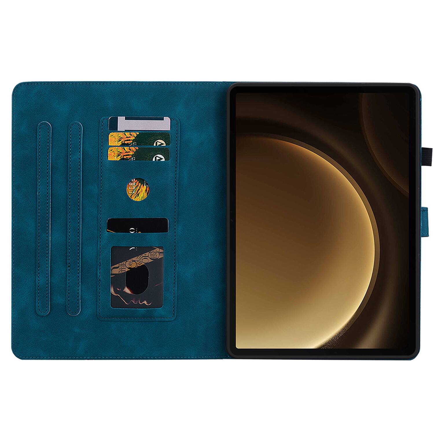 Left. Dteck - Case for Samsung Galaxy Tab S9+/S9 Plus 12.4" 2023 (SM-X810),Embossed Pattern PU Leather Flip Card Holder Stand Cover - Darkblue.