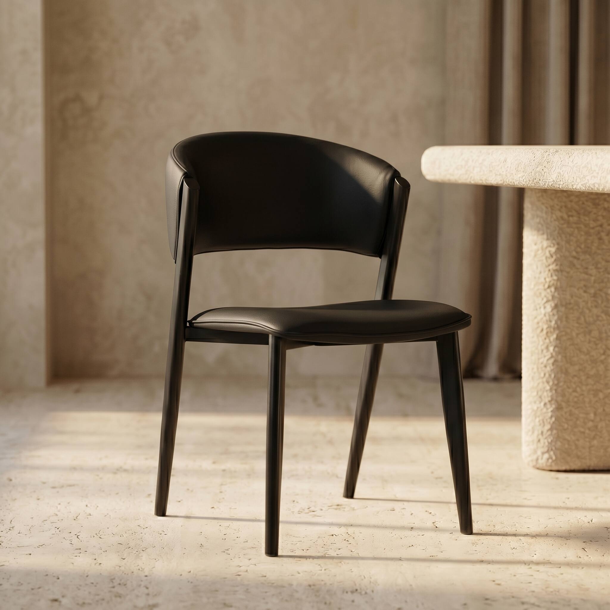 Left. LeisureMod - Aspen 2-PCS Mid-Century Leather Dining Side Chair with Scratch-Resistant Powder-Coated Iron Legs - Black.