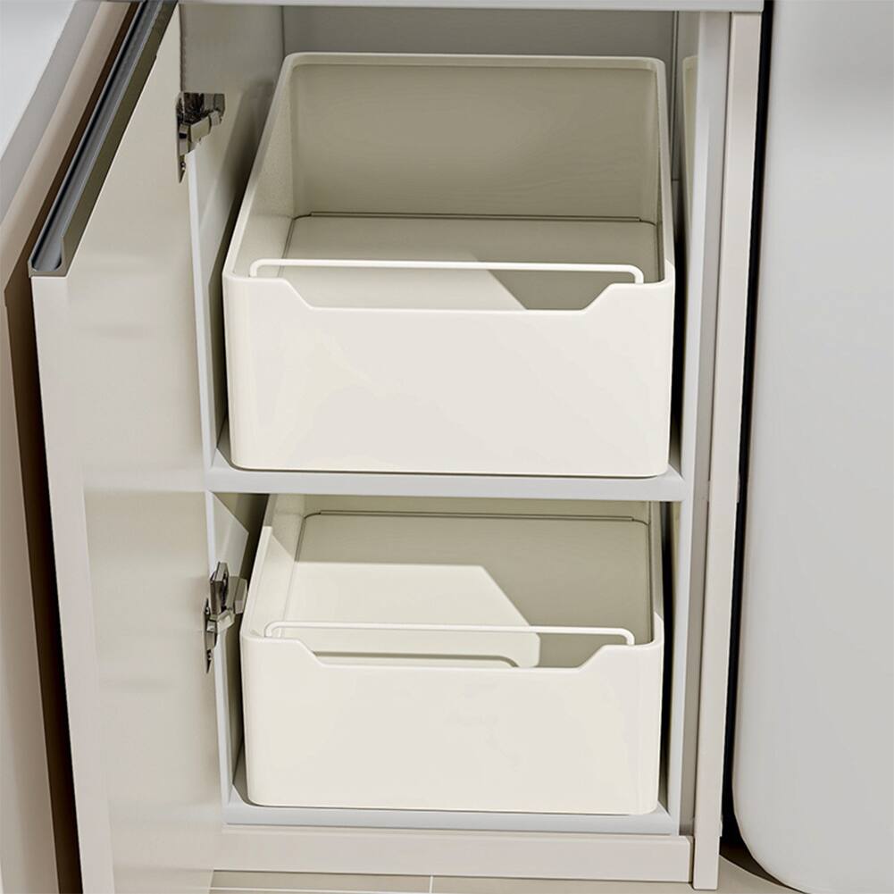 Left. GARVEE - Pull Out Cabinet Organizer, Adhesive Sturdy Carbon Steel Roll-Out Drawers, Slide Out Under Sink Organizer - White.
