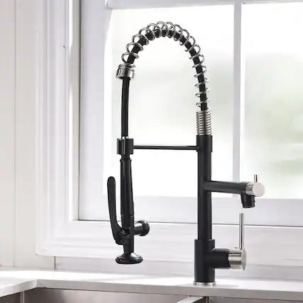 Front. Boyel Living - Matte Black with Brushed Nickel Dual Function Single Handle Gooseneck Pull Down Sprayer Kitchen Faucet - Matte Black with Brushed Nickel.