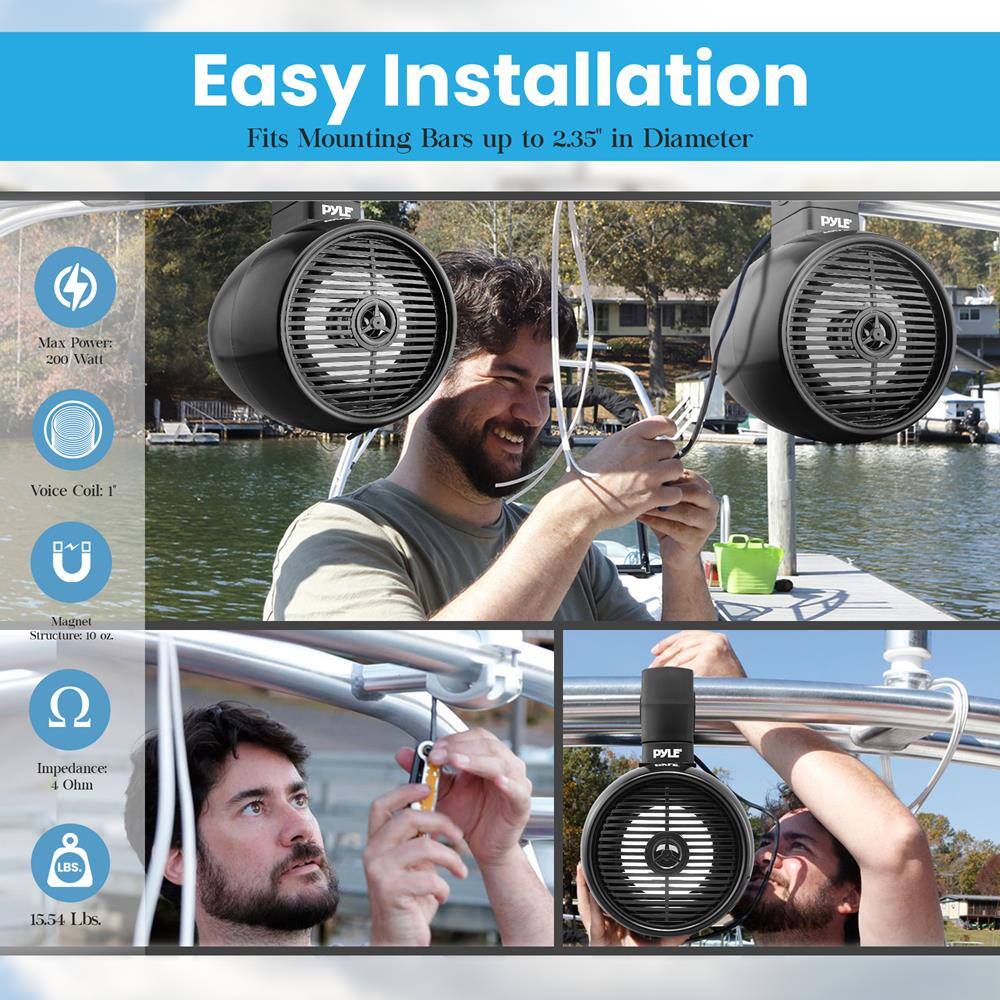 Easy Installation  
Fits Mounting Bars up to 2.35" in Diameter  

- Max Power: 200 Watt  
- Voice Coil: 1"  
- Magnet Structure: 10 oz.  
- Impedance: 4 Ohm  
- LBS: 15.54 lbs.