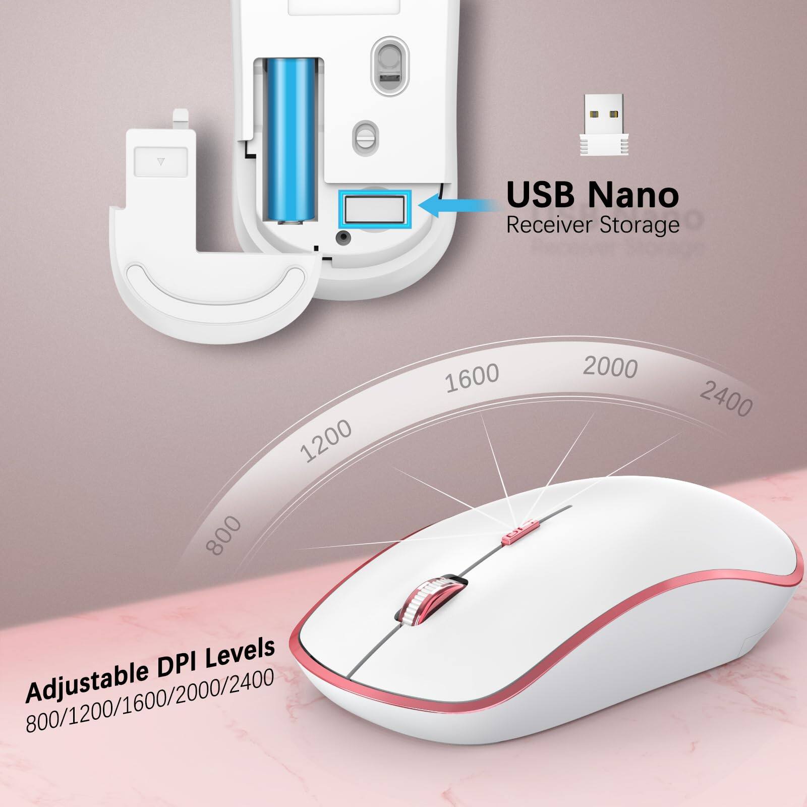 USB Nano Receiver Storage

Adjustable DPI Levels: 800/1200/1600/2000/2400