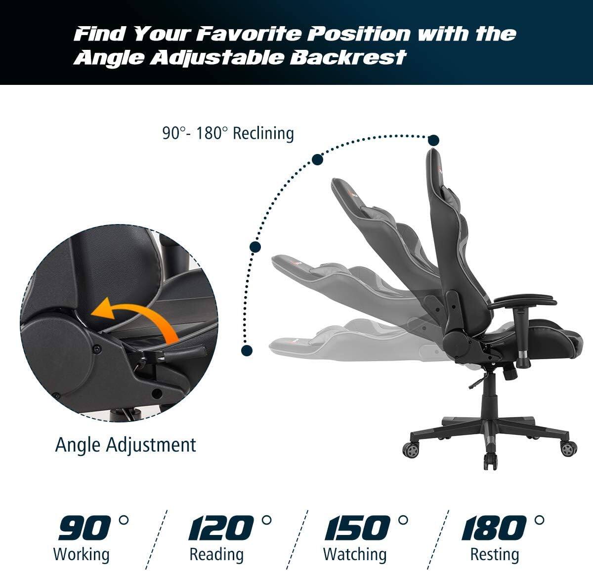 Find Your Favorite Position with the Angle Adjustable Backrest 90-180 Reclining Angle Adjustment 90 Working 120 Reading 150 Watching 180 Resting