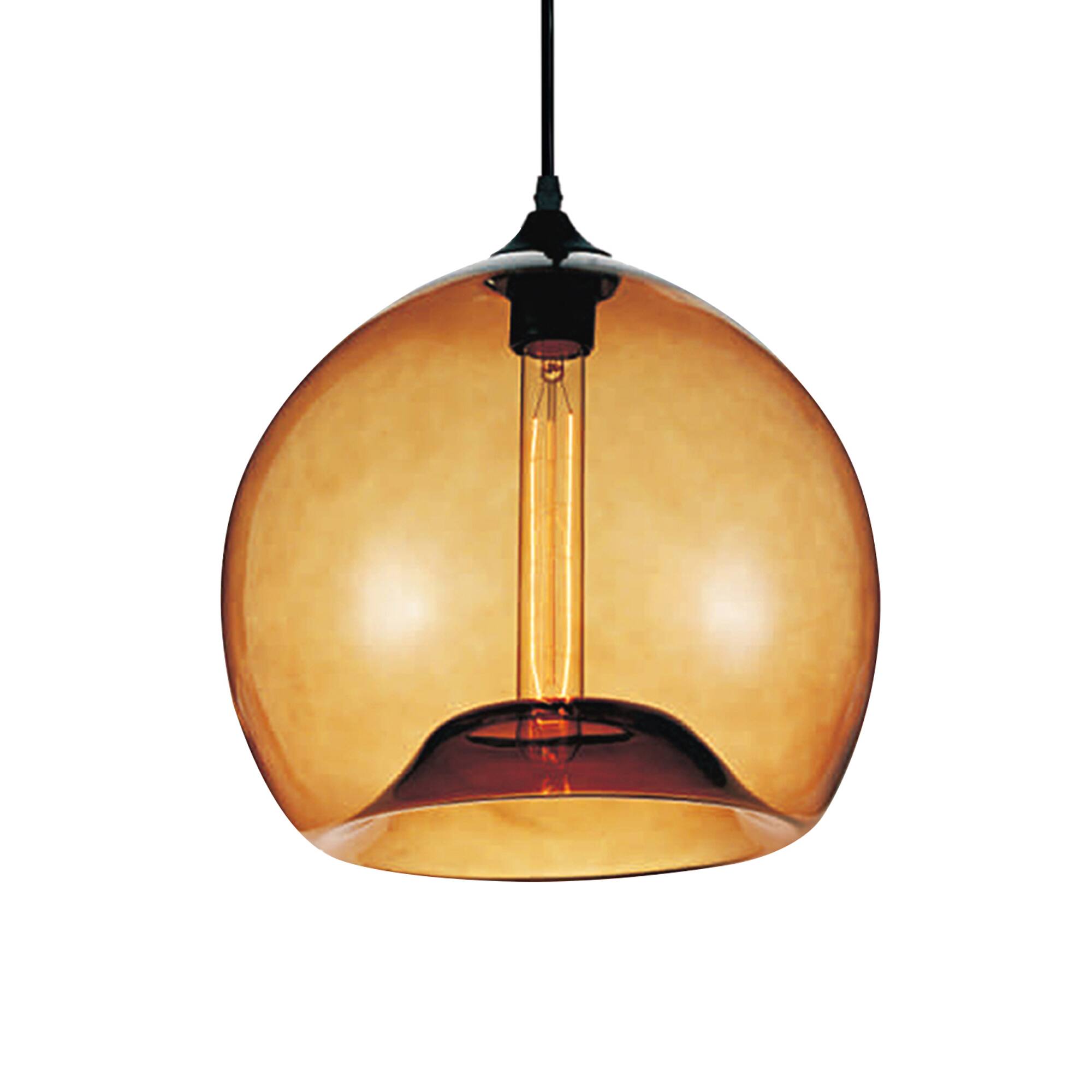 Angle. CWI Lighting - Glass 1 Light Down Mini Pendant With Amber Finish - Black.