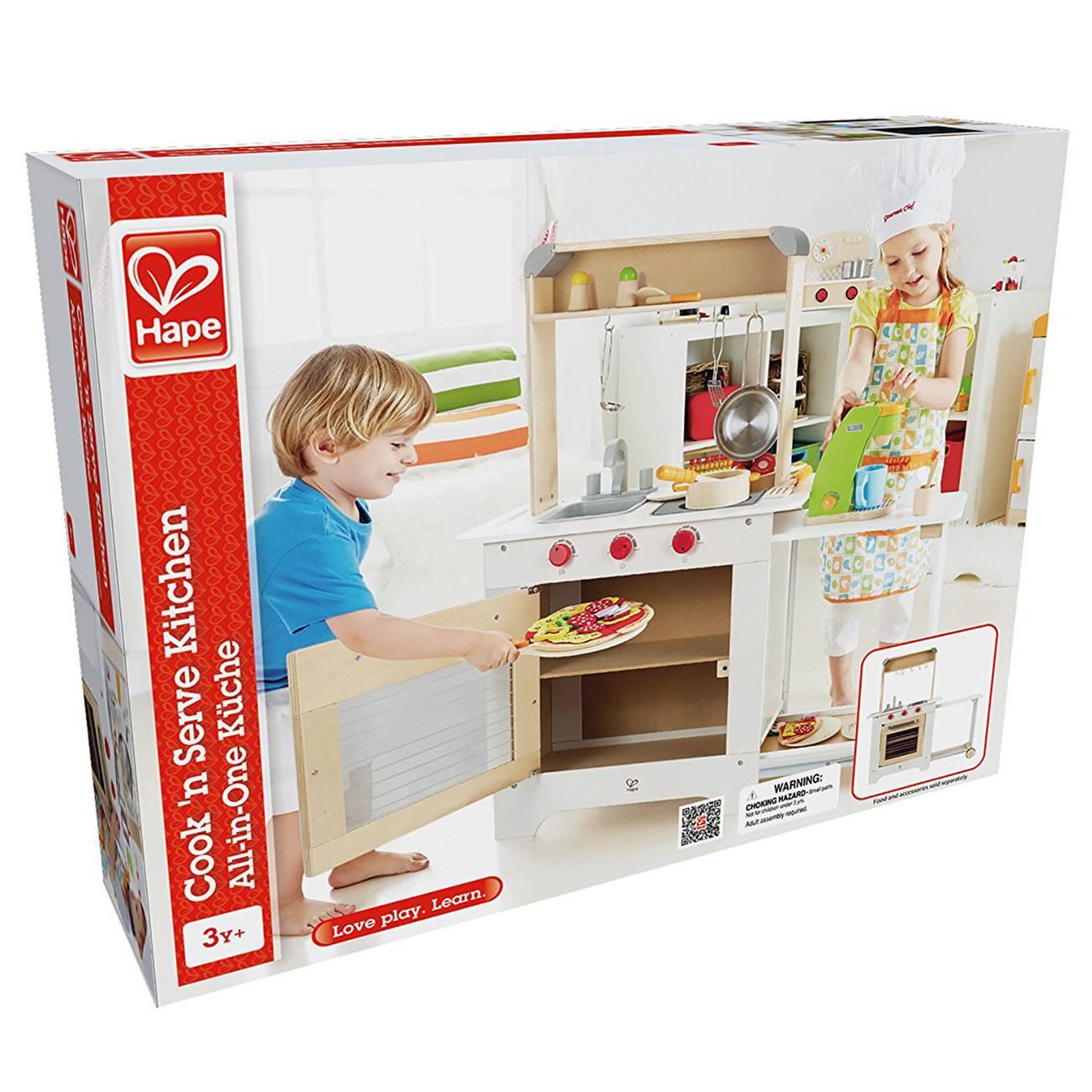 Hape Kitchen Serve Kitchen  
Cook In One All-in-One  
3Y+  
Learn. Love play.