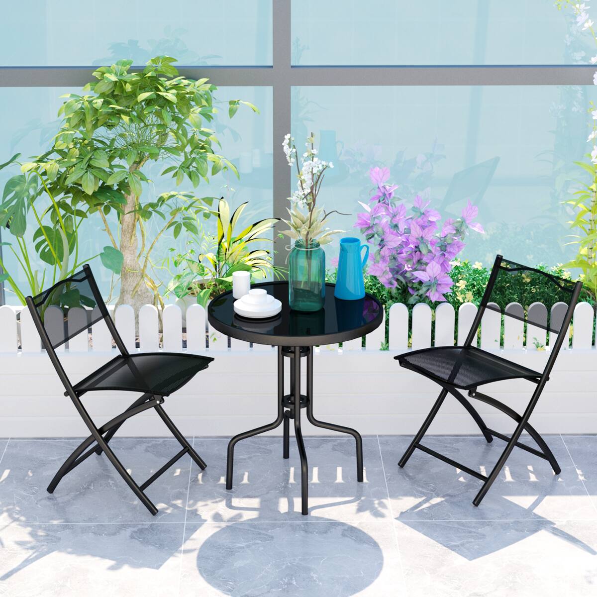 Alt View 4. Costway - Costway 3 Pcs Bistro Set Garden Backyard Table Folding Chairs Outdoor Patio Furniture - Black.