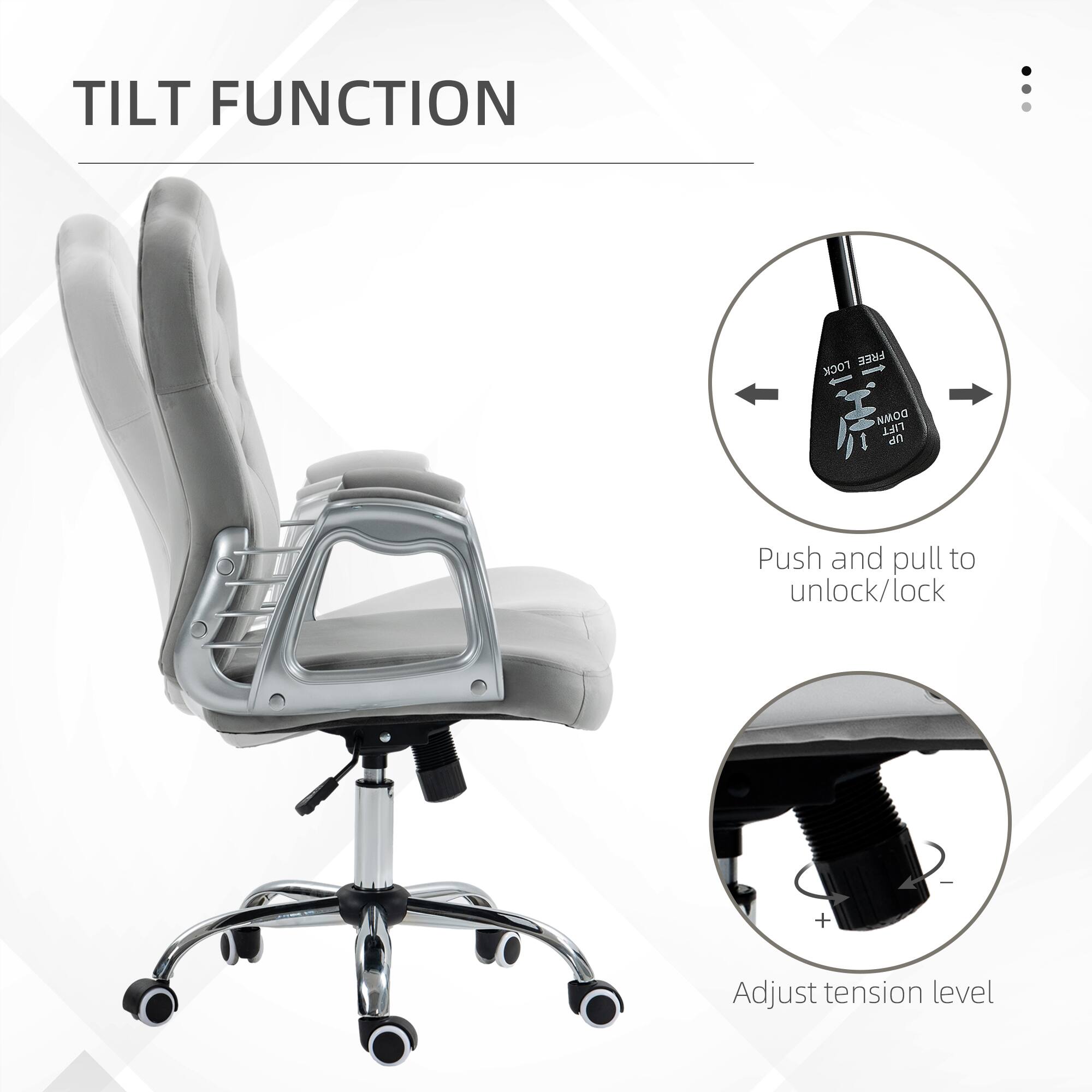 Tilt Function

- Push and pull to unlock/lock
- Adjust tension level
