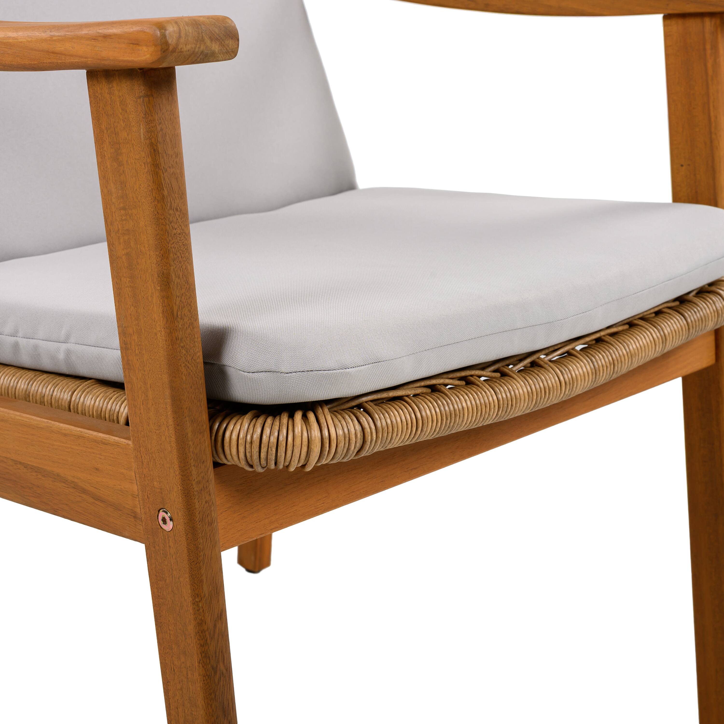 Alt View 6. Mondawe - Set of 2 Acacia Wood Outdoor Dining Chairs with Waterproof Cushions - Grey.