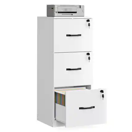 Front. Songmics Home - 3 Drawers File Cabinet with Lock, Printer Stand, Office Filing Cabinet Organizer, for A4 and Letter Size Documents - Cloud White.