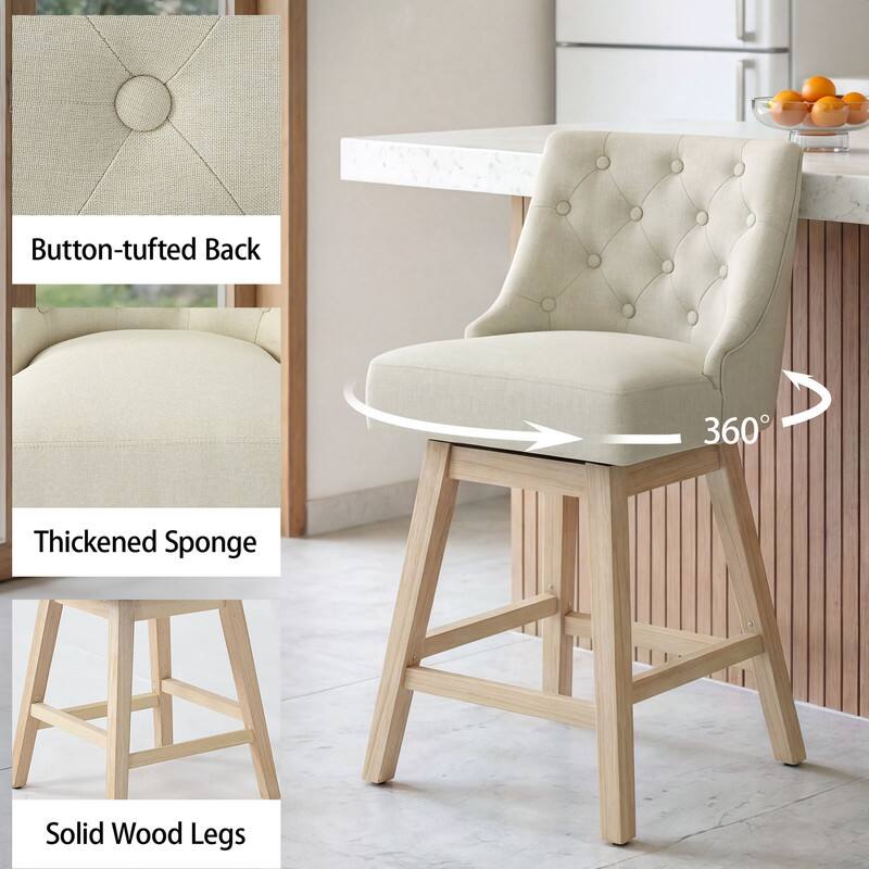 Button-tufted Back  
360°  
Thickened Sponge  
Solid Wood Legs