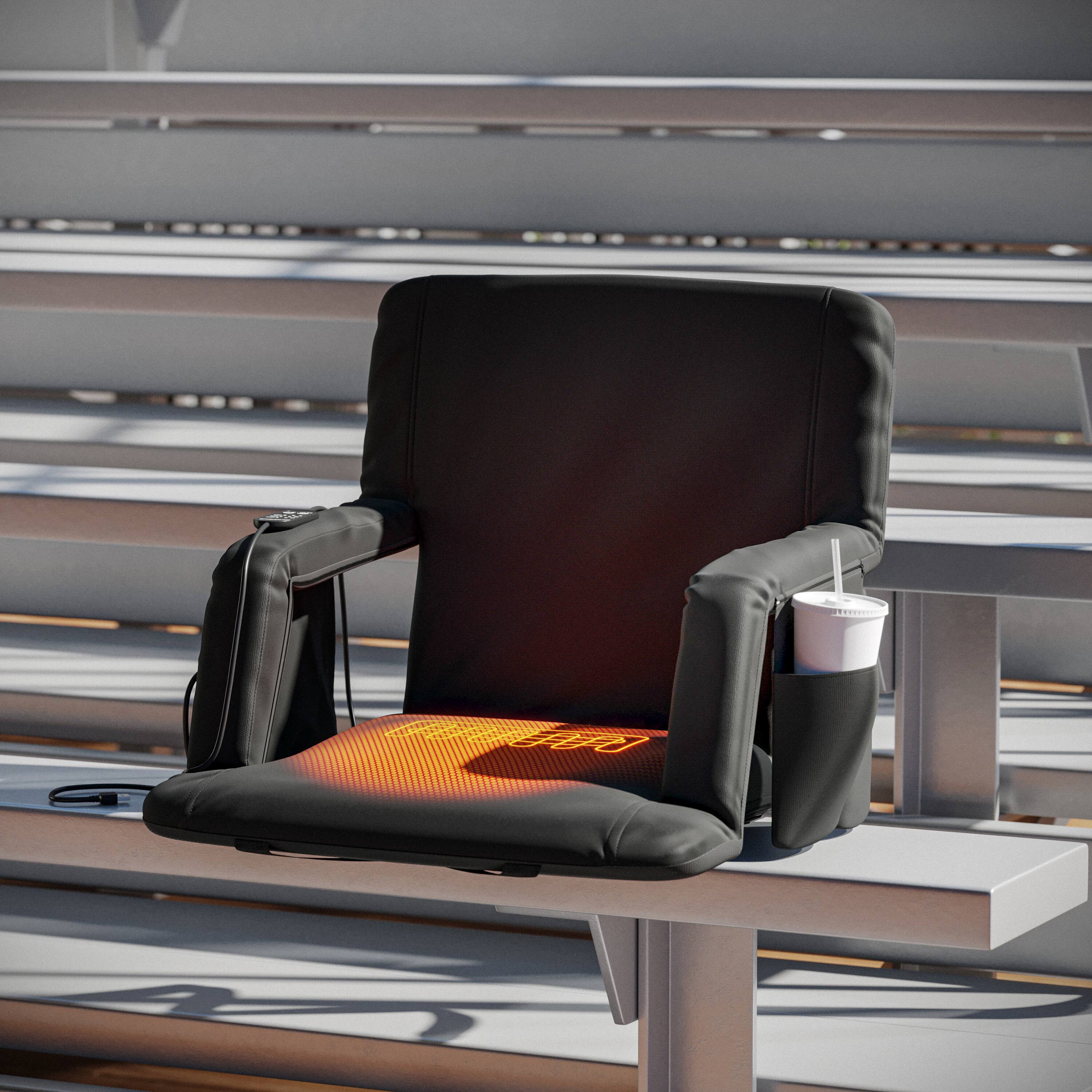 Alt View 4. Emma + Oliver - Foldable Reclining Stadium Chair with Backpack Straps and Heated Seat - Black.