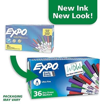 New Ink New Look!  
EXPO VALUE PACK VALEUR EXTRA 36c EXPO WOW VIBRANT Ink  
Easily Erases Our Most VIBRANT Ink  
Ultra Fine  
36 Dry Erase Markers  
PACKAGING MAY VARY