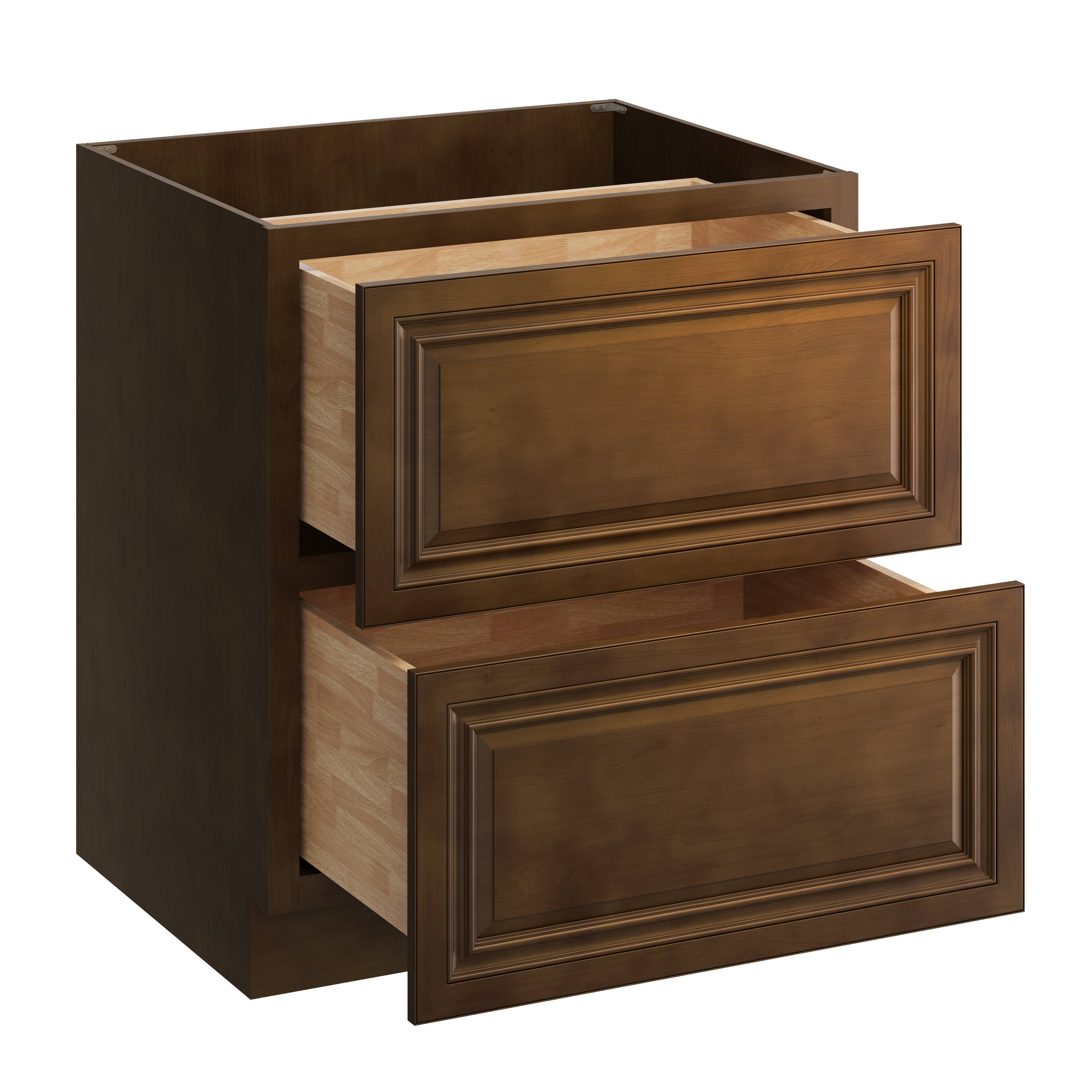 Alt View 1. Boyel Living - 30 Inch Dark Caramel 2 Drawer Base Cabinet with Full Overlay and Solid Wood Front - Dark Caramel.
