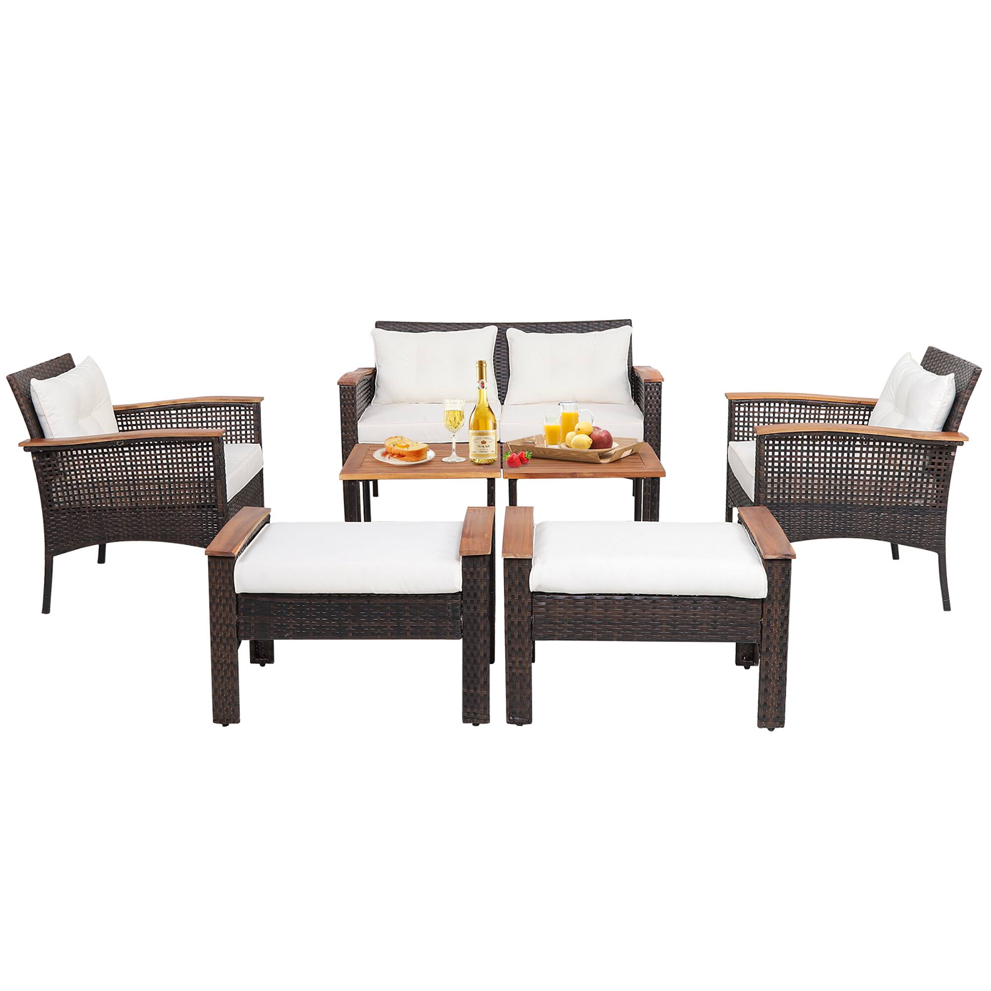 Alt View 1. Gymax - Gymax 7PCS Patio Rattan Sofa Set Outdoor Wicker Conversation Set w/ Coffee Tables - Off White.