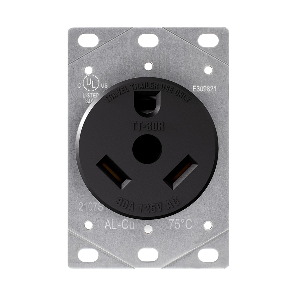 ELEGRP - RV Power outlet 30 Amp Flush Mount 120V, NEMA TT-30R, Straight Blade for RV and Electric Vehicles - Black