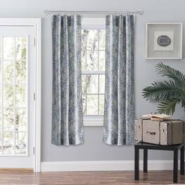 Ellis Curtain - Lexington Leaf Pattern on Colored Ground Curtain Pair with Ties 56"x84" - Blue