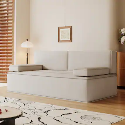 Front. luck idea - 79" Multi-Functional Fabric Sleeper Sofa, Convertible Couch Bed with Supportive Foam Cushion for Apartment & Studio - White.
