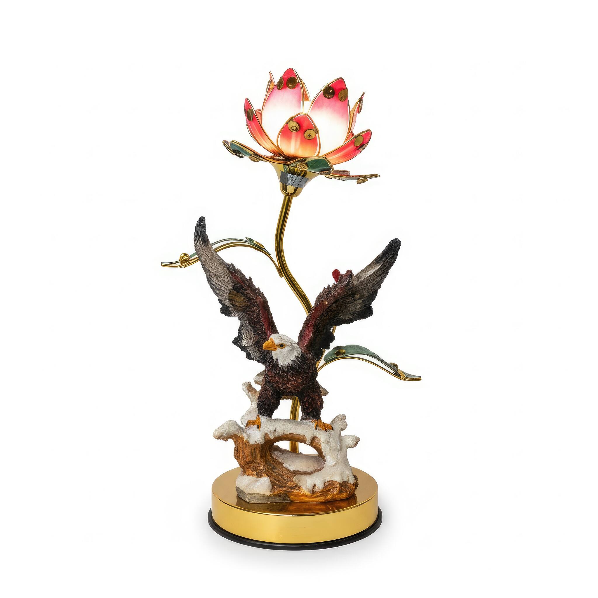 Angle. FC Design - 16"H Multicolor Eagle Figurine with Floral Accent Touch Lamp.
