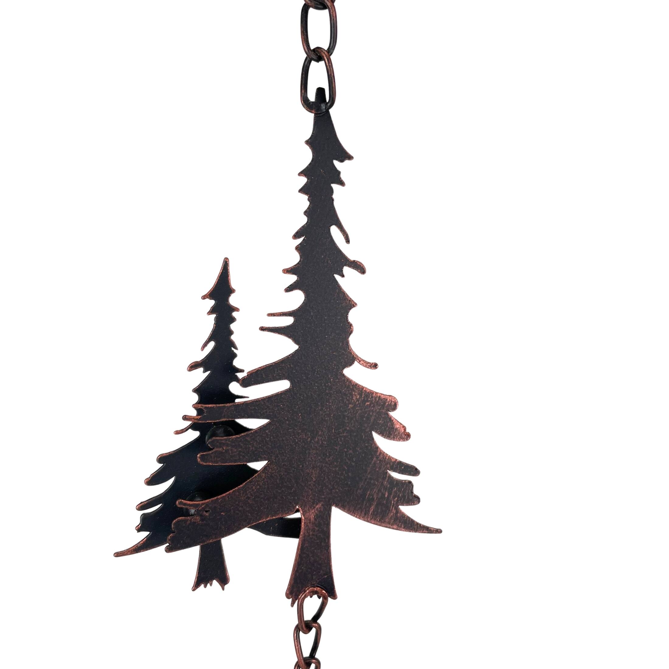 Alt View 2. Things2Die4 - 70" Metal Rain Chain - Forest Trees & Zen Bells, Aged Bronze, 3.25" Diameter - Brown.