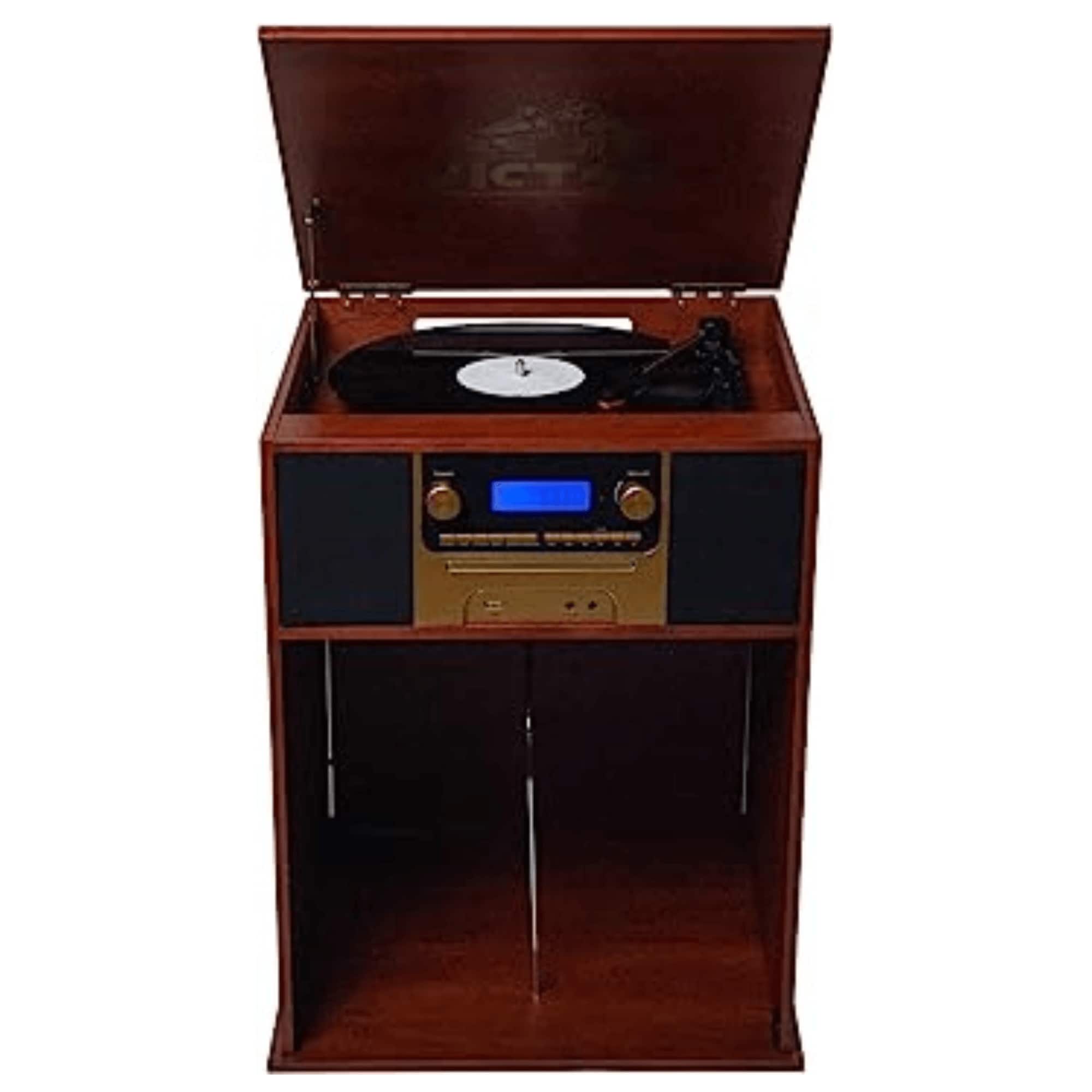 Front. Victor Audio - Boyleston 7-in-1 3-Speed Turntable Music Center w Album Storage and USB Port - Mahogany.