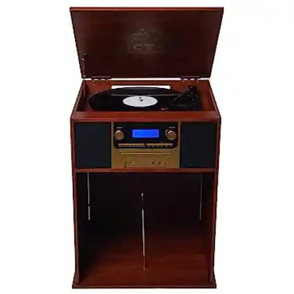 Front. Victor Audio - Boyleston 7-in-1 3-Speed Turntable Music Center w Album Storage and USB Port - Mahogany.