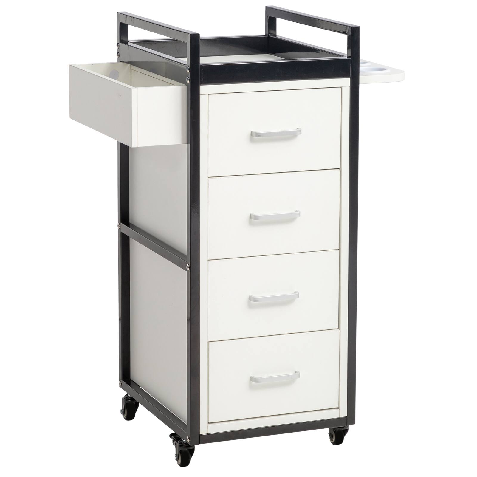 Alt View 5. Winado - Trolley Cart Mobile Salon Station with 4 Drawers, 5 Hot Tool Holders, Side Storage Shelf for Hair Salons, Beauty, Spas - Black & White.