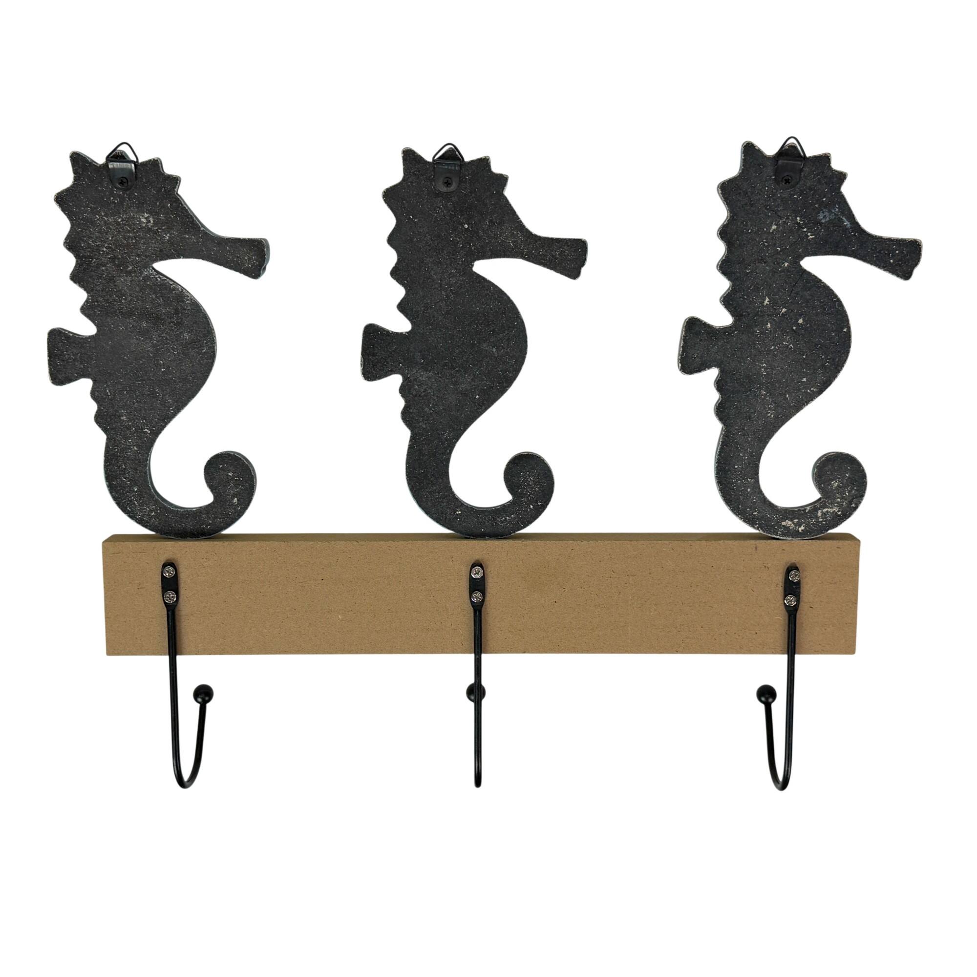 Alt View 2. Things2Die4 - Things2die4 Blue Distressed Seahorse Decorative Wall Hooks Rack, 11 Inch - Blue.