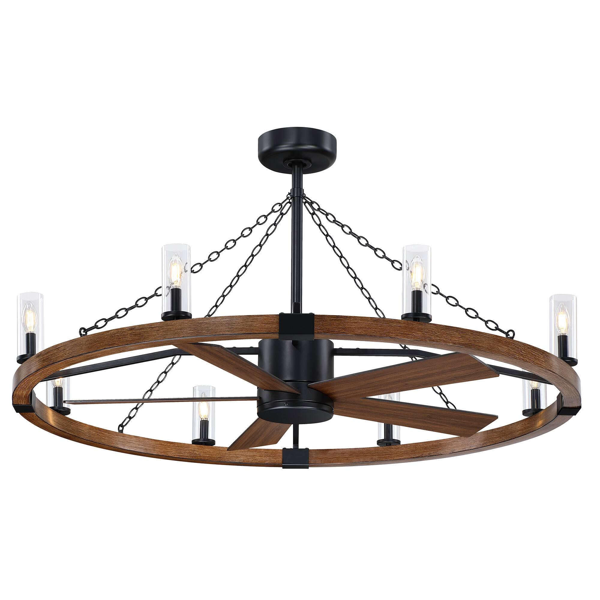 Alt View 6. Parrot Uncle - 52" Black Modern Wagon Wheel Chandelier Ceiling Fan with Light and Bubble Acrylic Shade - Black.