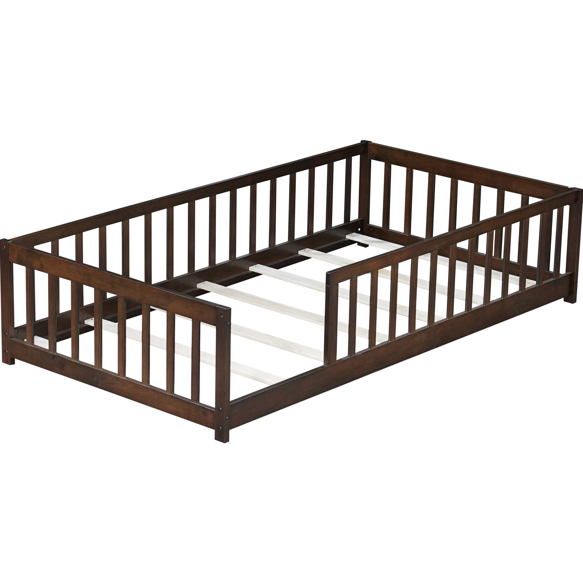 Alt View 4. GOODSILO - Twin Size Low-Profile Youth Bed with Secure Enclosure Frame, Solid Wood Construction, Neutral Finish - Espresso.