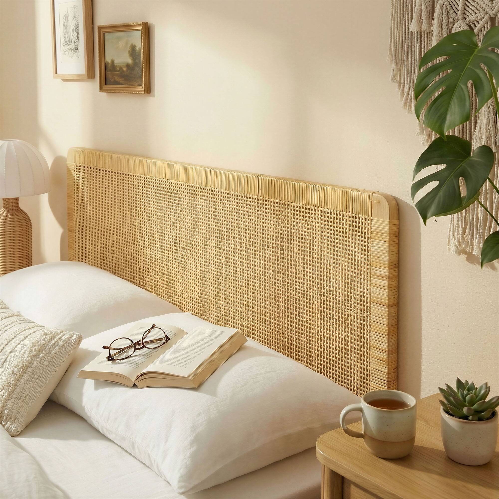 Alt View 2. Modway - Sandy Wall Mounted Wood and Rattan Headboard by Modway - Natural Rattan.