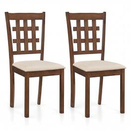 Costway - Farmhouse Armless Dining Chair Set of 2 with Upholstered Seat, Rubber Wood Legs - Oak,Grey
