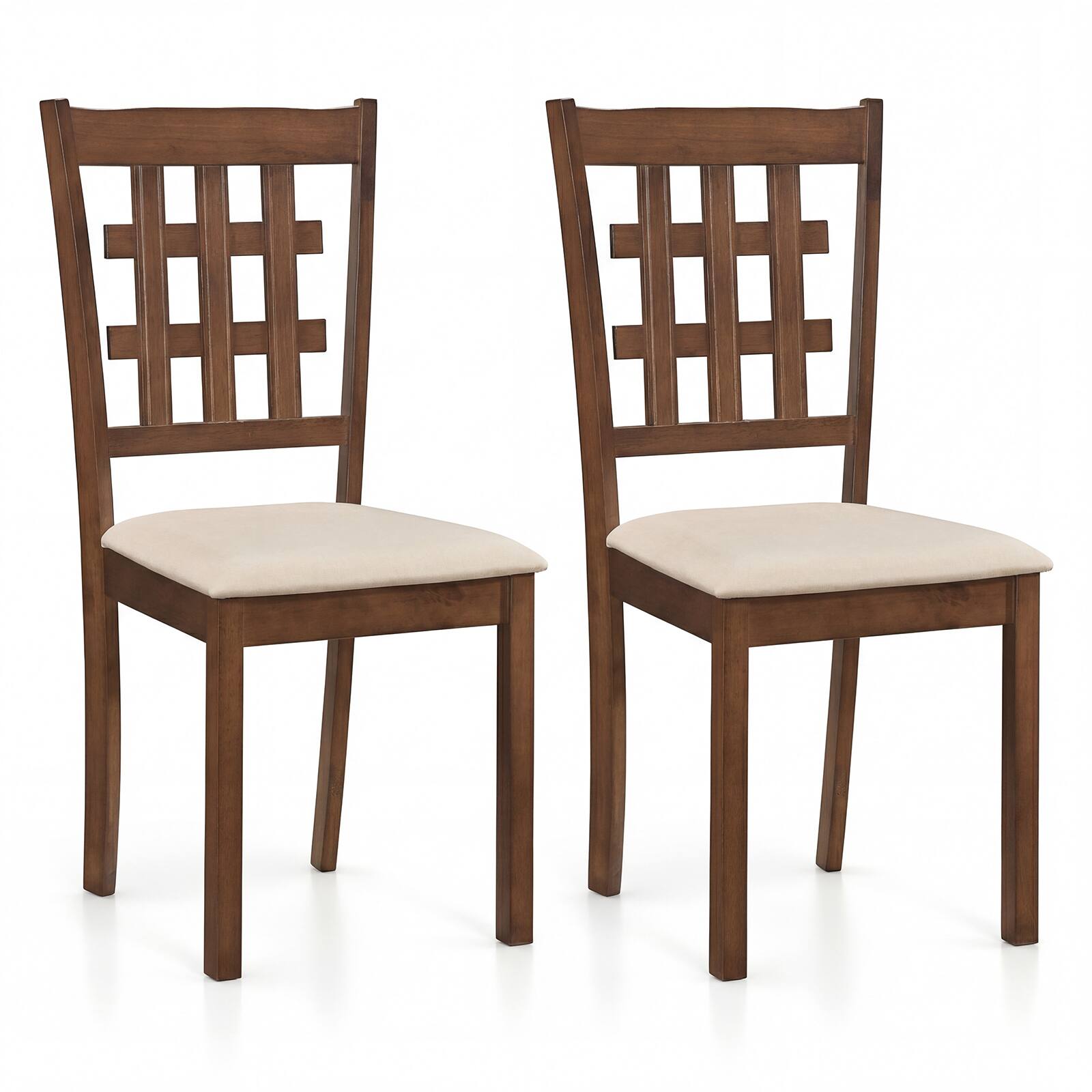 Front. Costway - Costway Farmhouse Armless Dining Chair Set of 2 with Upholstered Seat, Rubber Wood Legs - Oak,Grey.