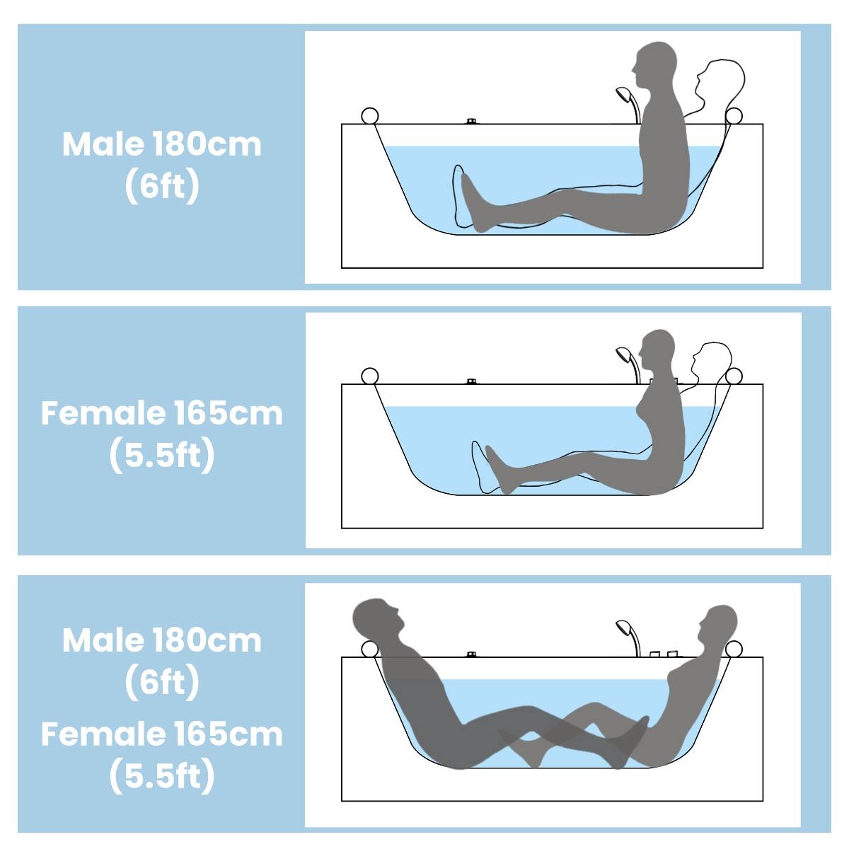 Male 180cm (6ft)  
Female 165cm (5.5ft)  
Male 180cm (6ft) Female 165cm (5.5ft)