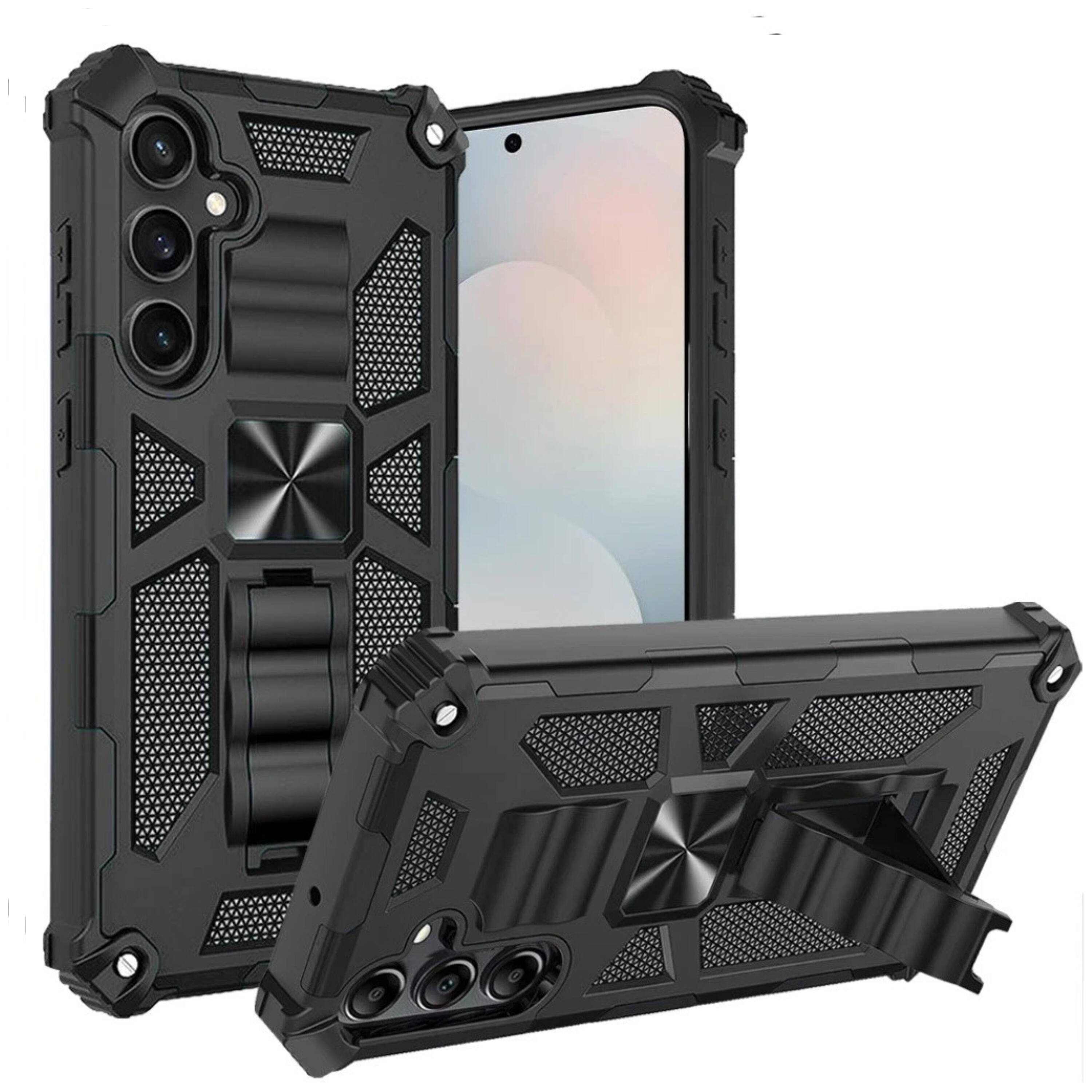 Front. Kitcheniva - Shockproof Rugged Phone Case With Pop Out Stand Metal Plate And Tempered Glass For Samsung S26 Plus Black - Black.