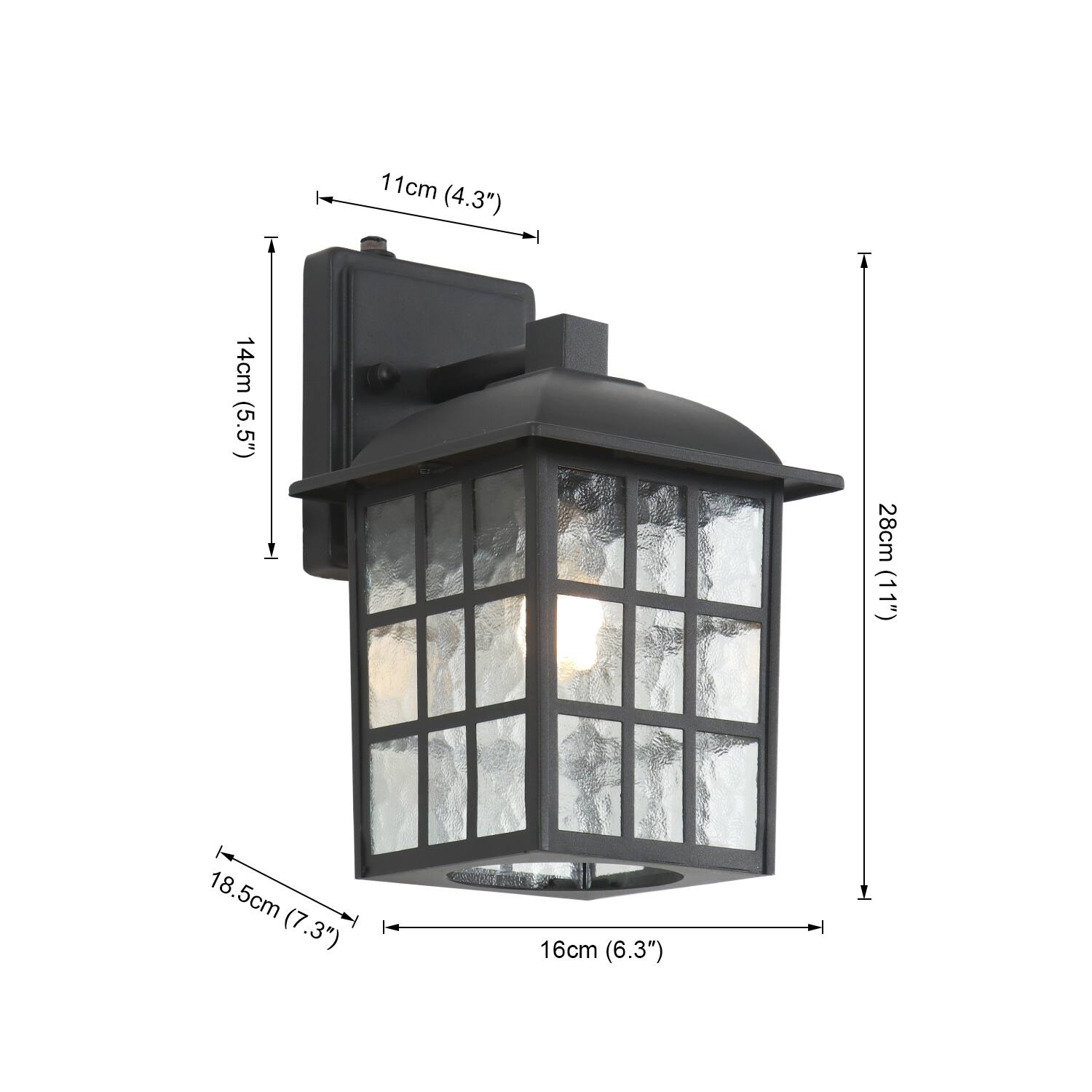 11cm (4.3")  
14cm (5.5")  
28cm (11")  
18.5cm (7.3")  
16cm (6.3")