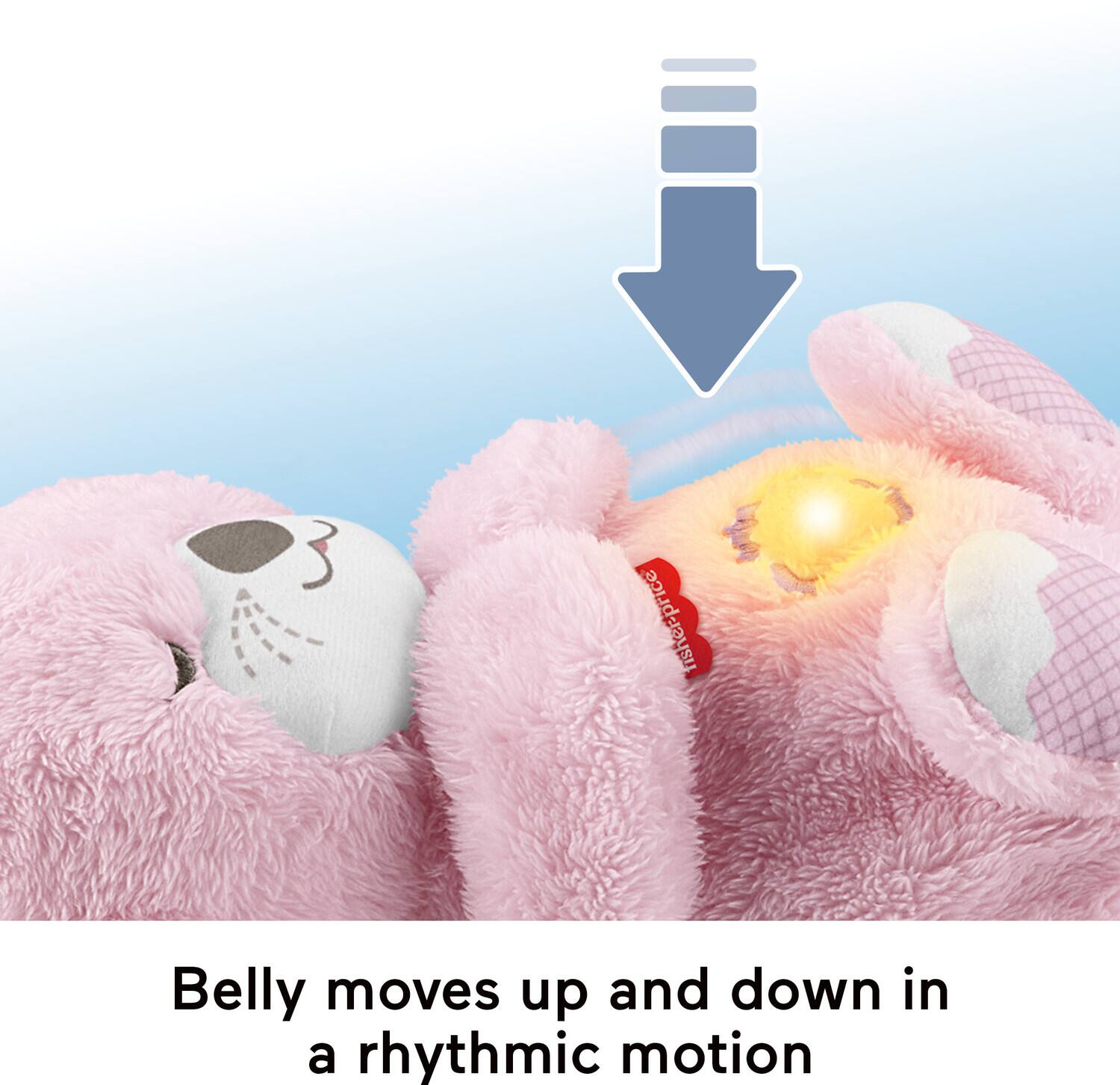 Belly moves up and down in a rhythmic motion