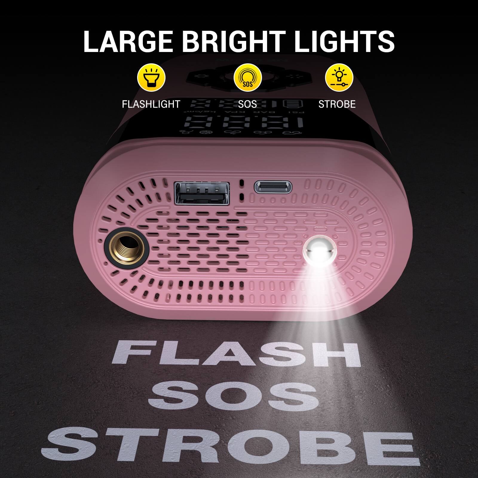 LARGE BRIGHT LIGHTS

FLASHLIGHT SOS STROBE

FLASH SOS STROBE