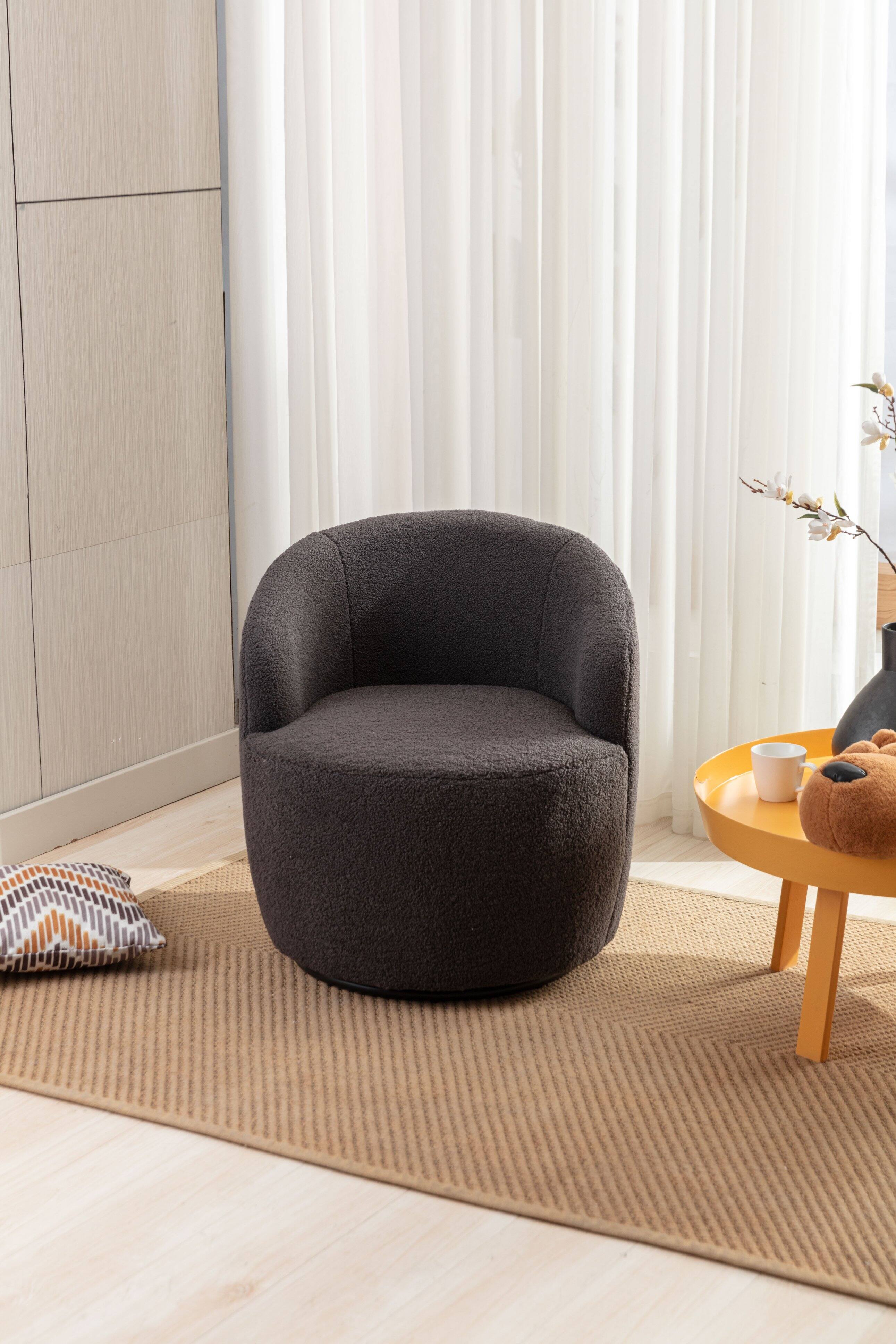 Front. COWLOWN - Teddy Fabric Swivel Accent Armchair Barrel Chair with Metal Ring Base Dark Gray - Dark Gray.