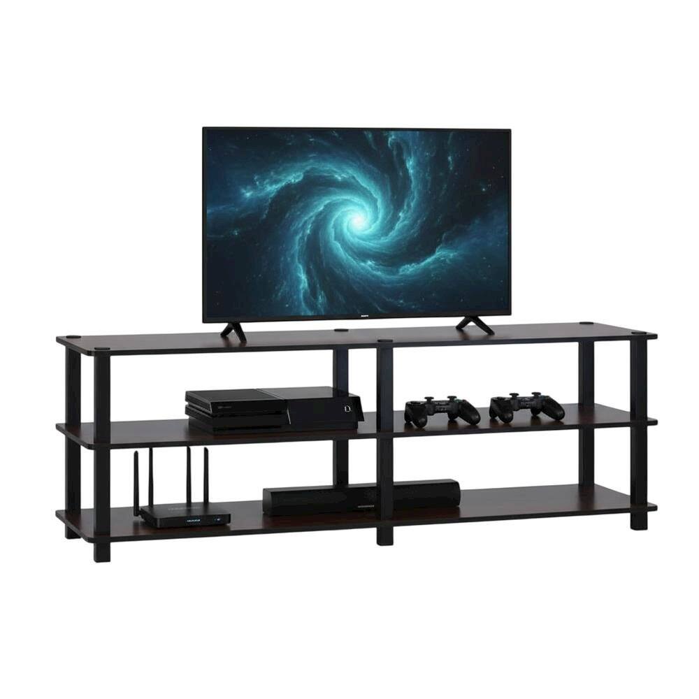 Alt View 3. FurniFact - Dark Cherry/Black TV Stand with 3 Tiers and Engineered Wood Storage - Brown Black.