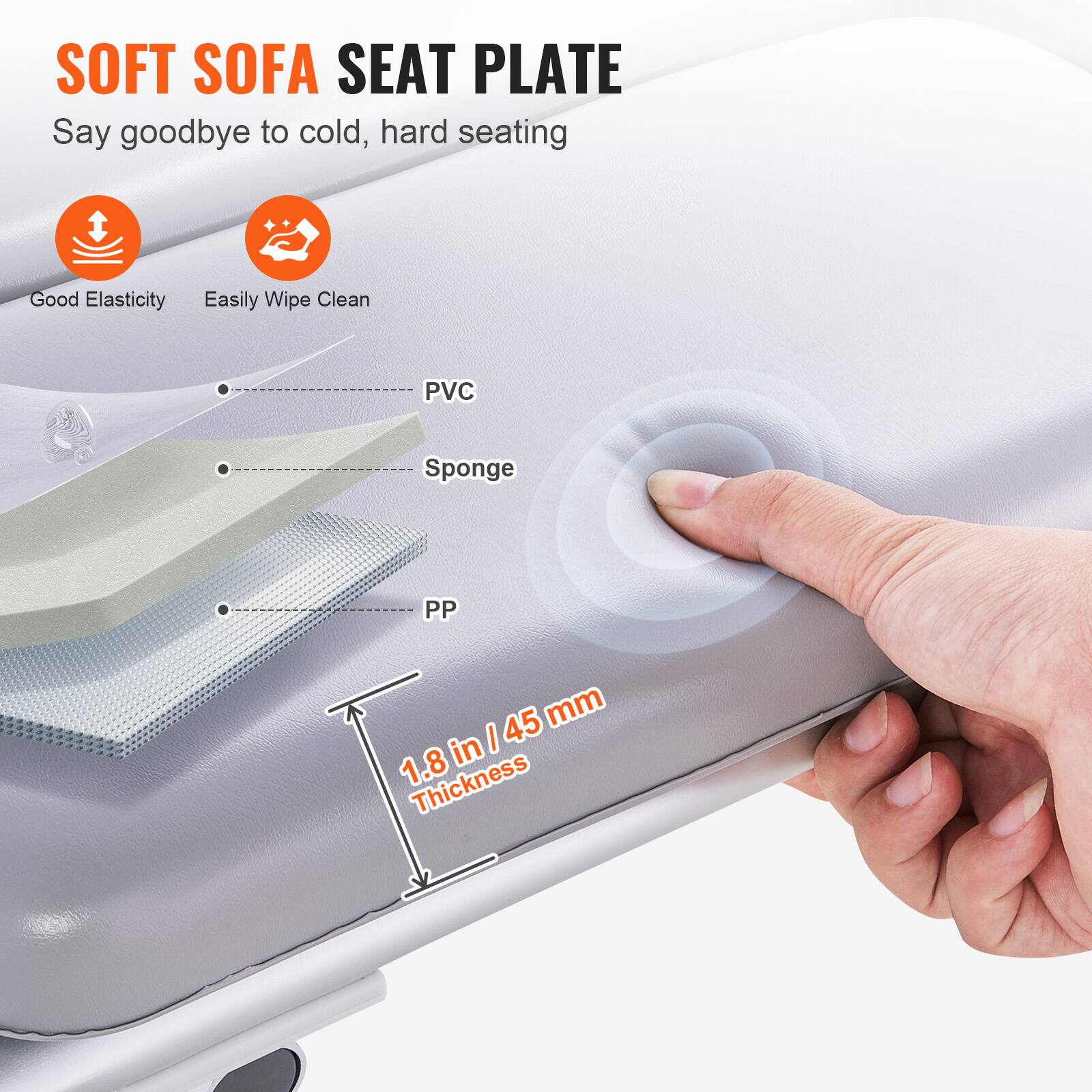 SOFT SOFA SEAT PLATE Say goodbye to cold, hard seating Good Elasticity Easily Wipe Clean PVC Sponge PP 1.8 in / 45 mm Thickness