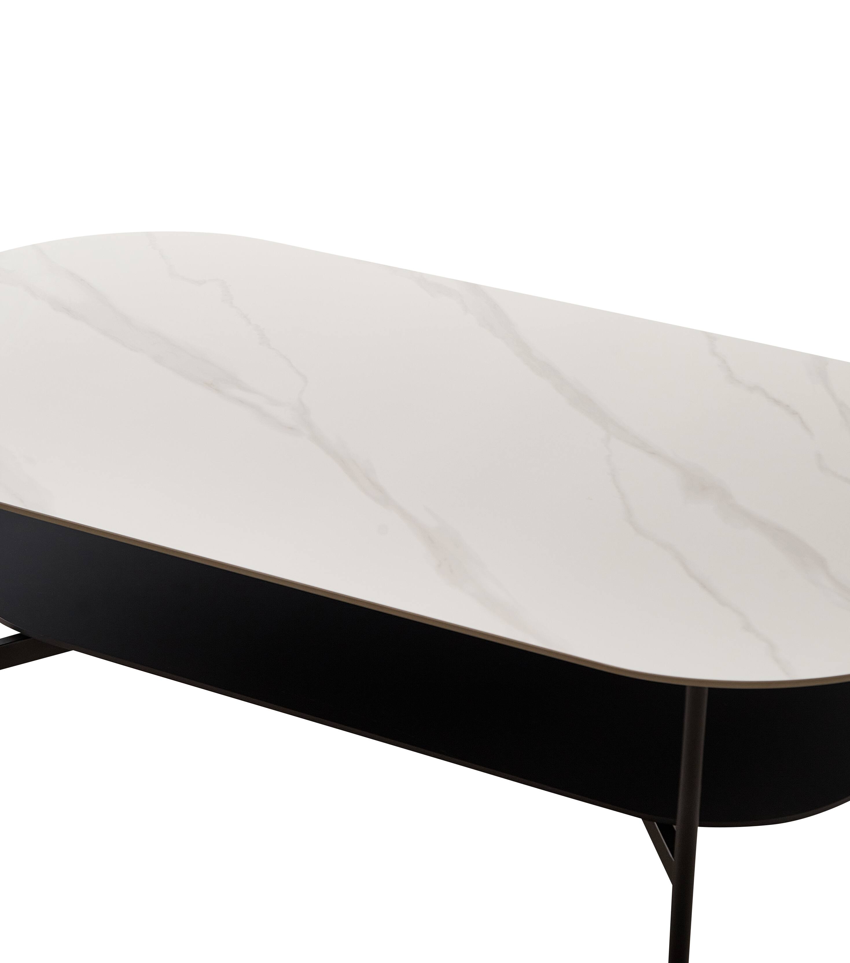 Alt View 6. Tiramisubest - Contemporary Coffee Table,Sintered Stone Surface with White Ceramic Finish,Double Layer,MDF Base Matte Dark Grey Shelf - White+gray.