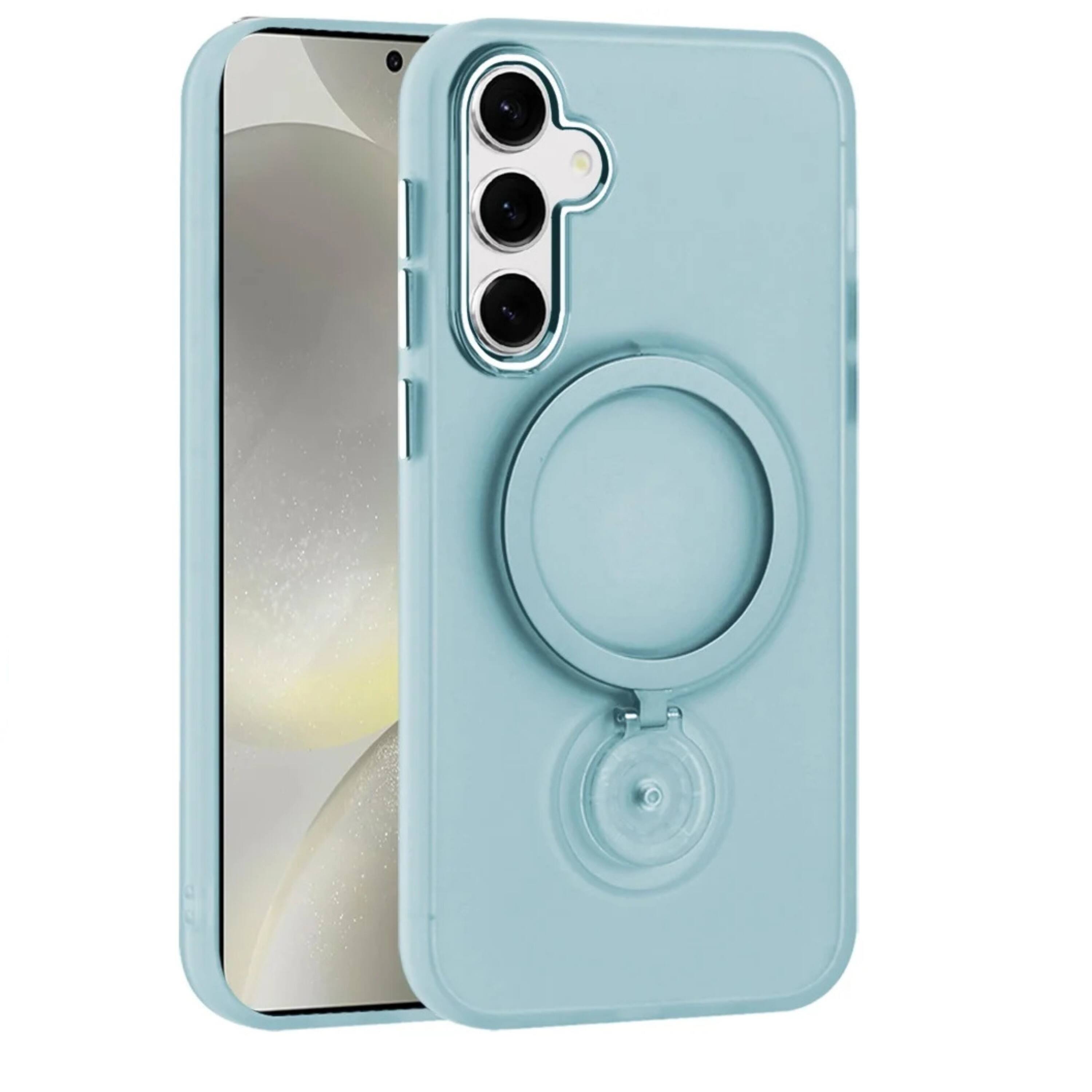 Angle. Kitcheniva - Magnetic Circle Ring 360 Degree Stand Case With Tempered Glass For Samsung S25 S24 Skyblue - Blue.