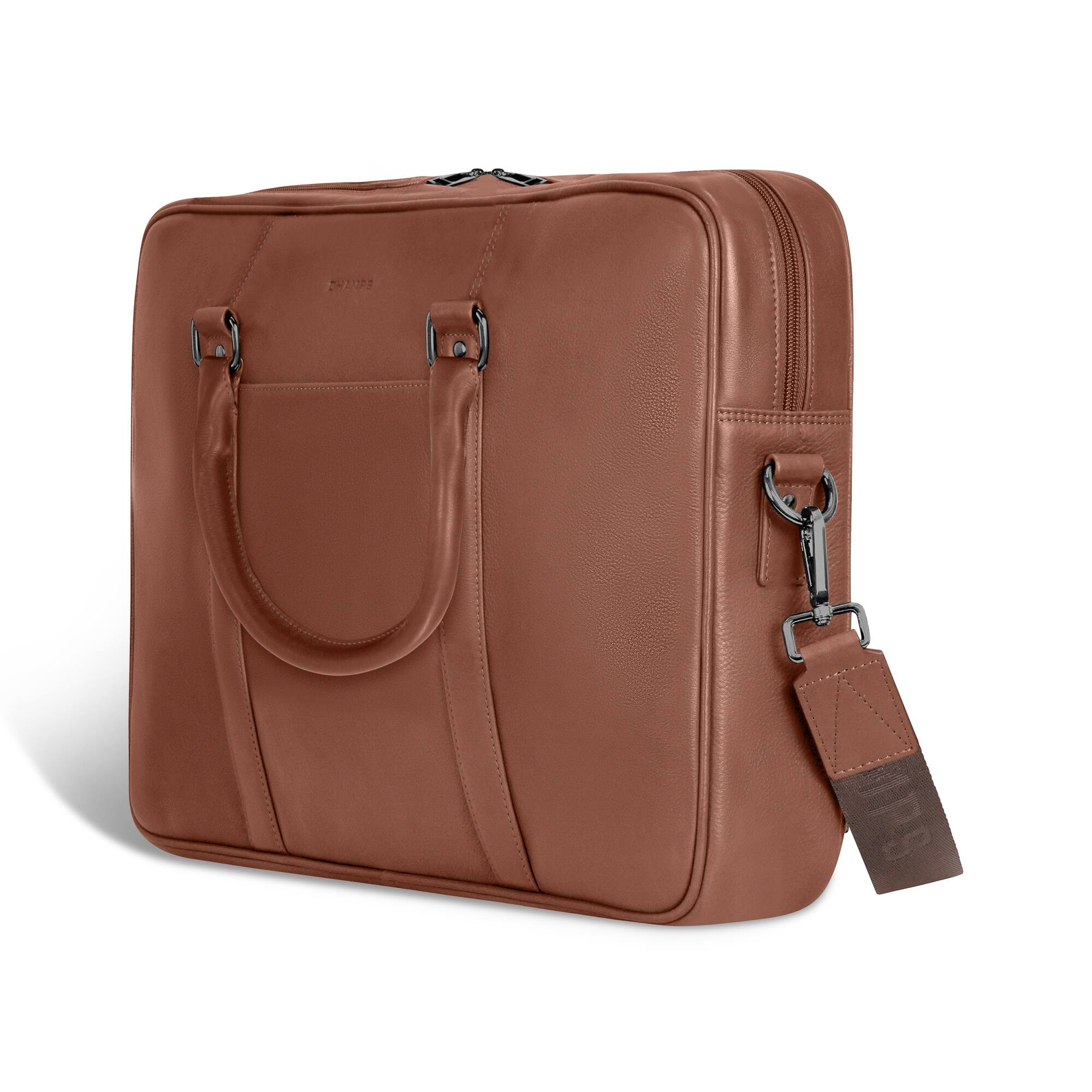 Left. Champs - Onyx Leather Slim Laptop Briefcase - Brown.