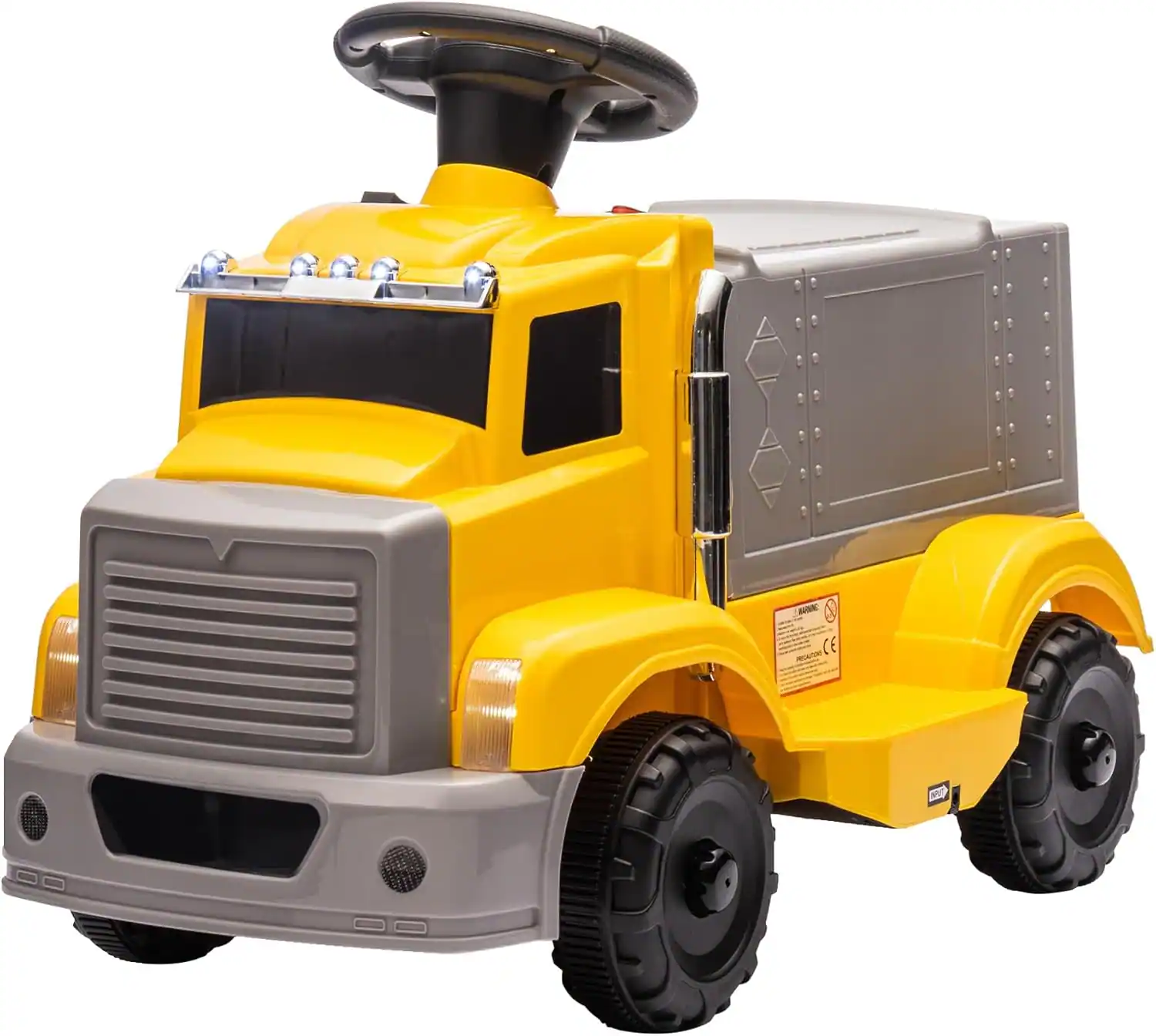 Jojoka - 6V Kids Ride-On Truck for Toddlers, 37W Motor, LED Lights, Music, Storage Compartment, Safe Indoor/Outdoor Electric Car - Yellow