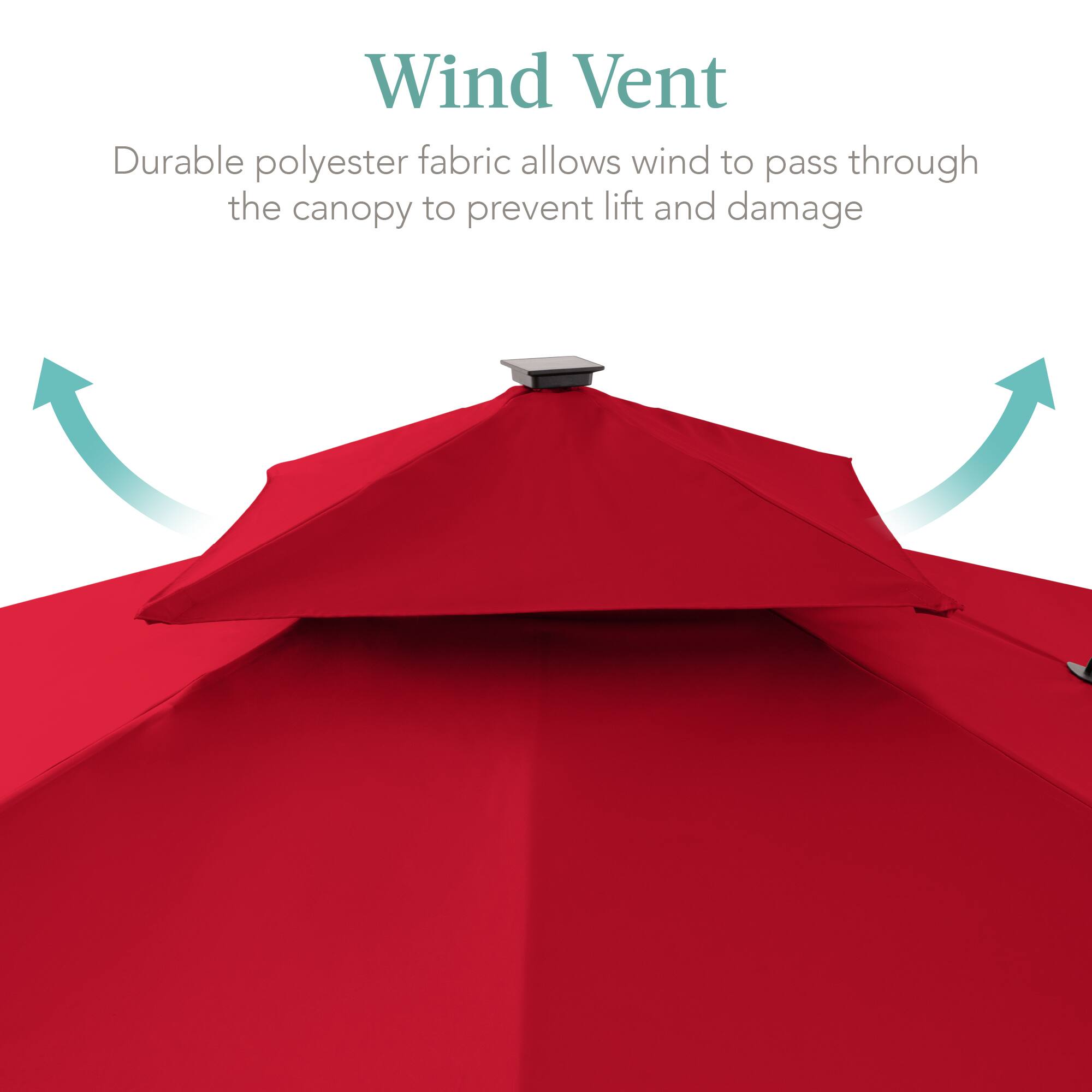 Wind Vent

Durable polyester fabric allows wind to pass through the canopy to prevent lift and damage