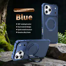 Dteck - Rugged Case for Apple iPhone 17 Pro Max with Ring Kickstand, Magnetic Shockproof Aluminum Frame Cover, Heat Dissipation - Darkblue