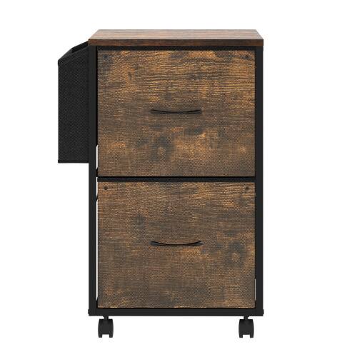 Alt View 3. Winado - Mobile Wood 2-Drawer Rolling Organizer File Cabinet with with 2 Fabric Drawers, Side Bag Under-Desk Storage for Office - Rustic Brown.