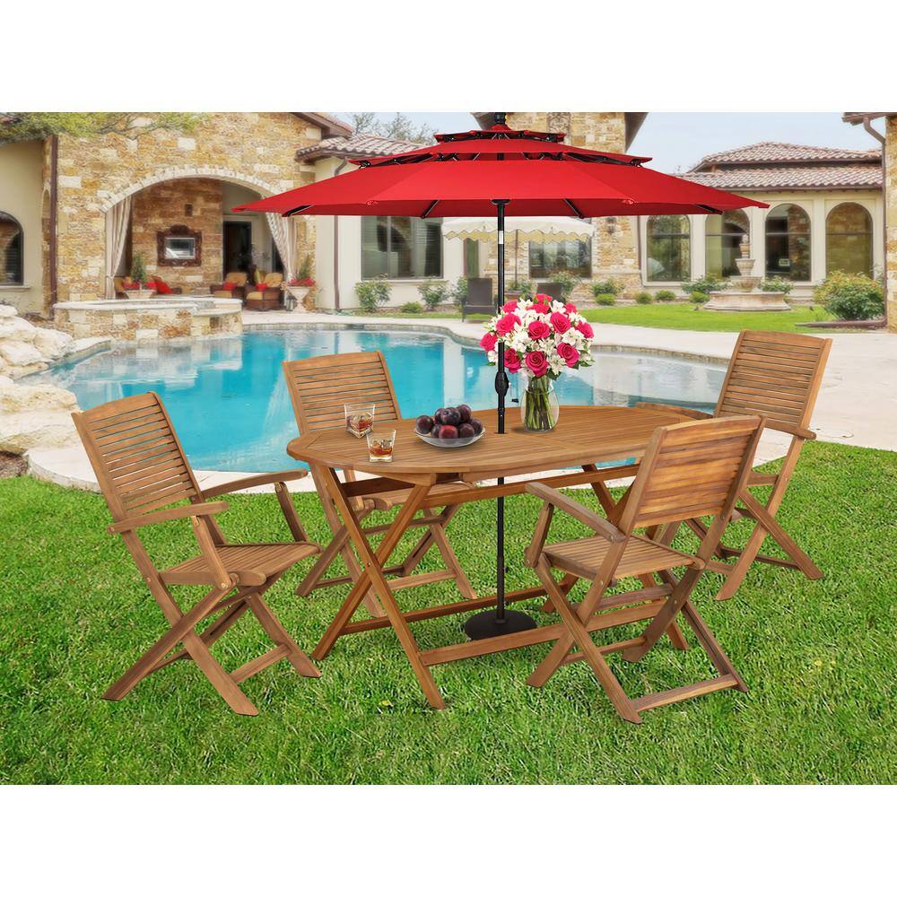 Alt View 3. East West Furniture - 5 Piece Outdoor Patio Dining Sets Consist of an Oval Acacia Table - Brown.
