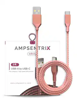 Ampsentrix - 3 ft USB Type C To USB Type A Cable (Infinity) - Pink