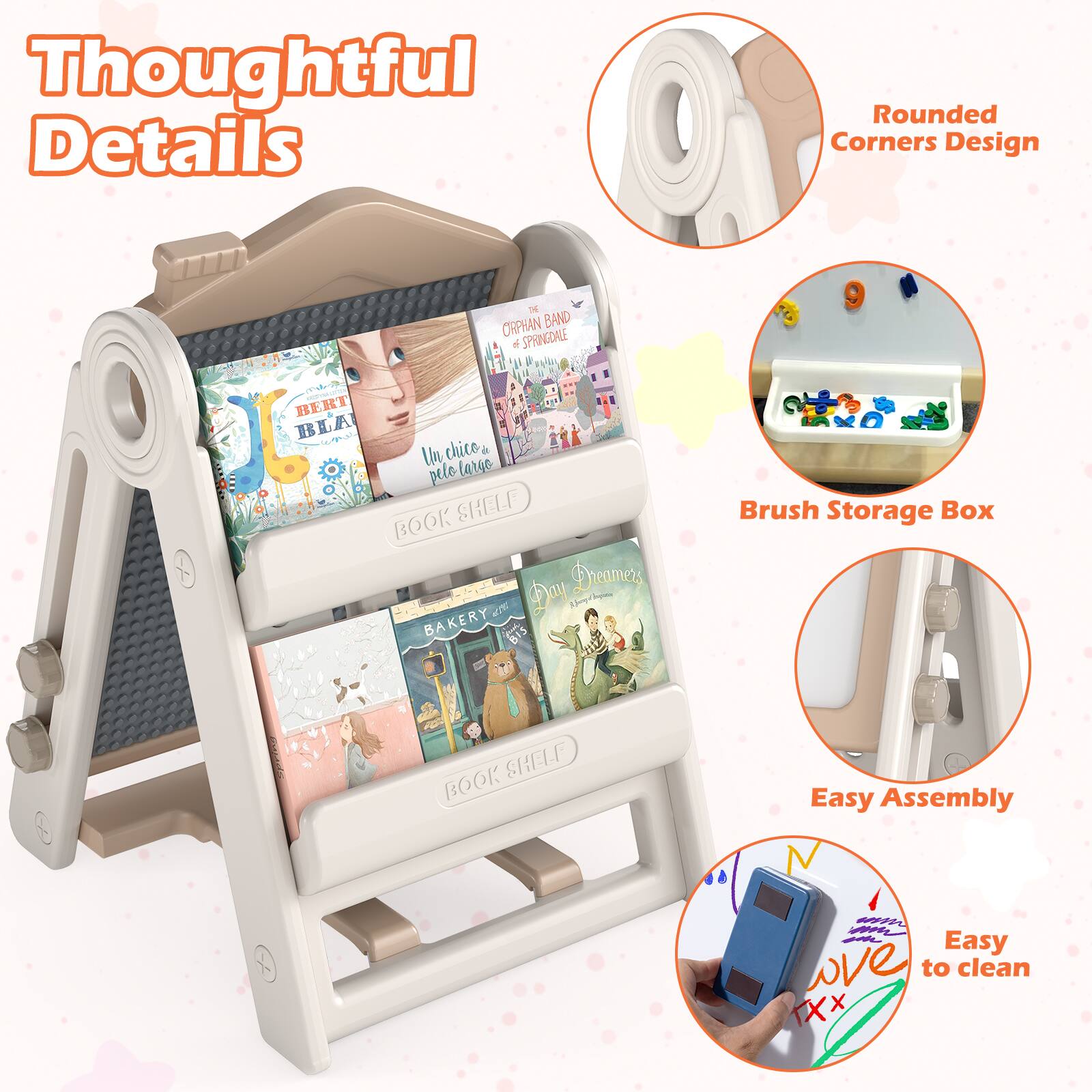 Thoughtful Details

- Rounded Corners Design
- Brush Storage Box
- Easy Assembly
- Easy to clean
